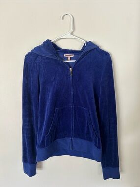 Juicy Couture “Choose Juicy” Velour Zip-up Hoodie Medium Navy Y2K